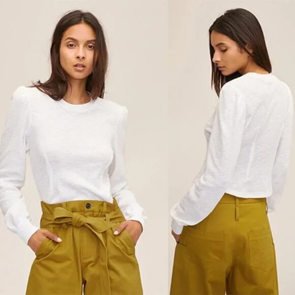 NEW Marissa Webb Blair Waffle Knit Puff Sleeve Pullover Top White Size: XS - Picture 1 of 7